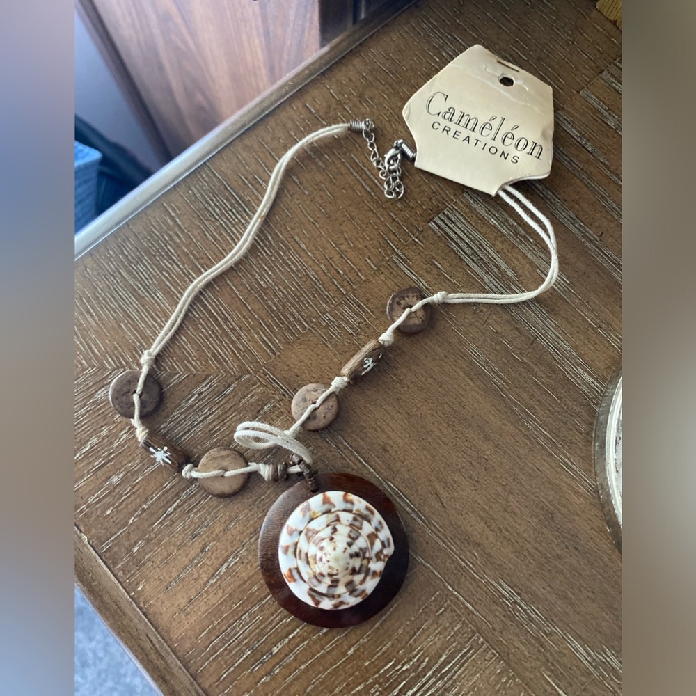 Shell Pendant Necklace in Brown and Cream Boho Beachy Style